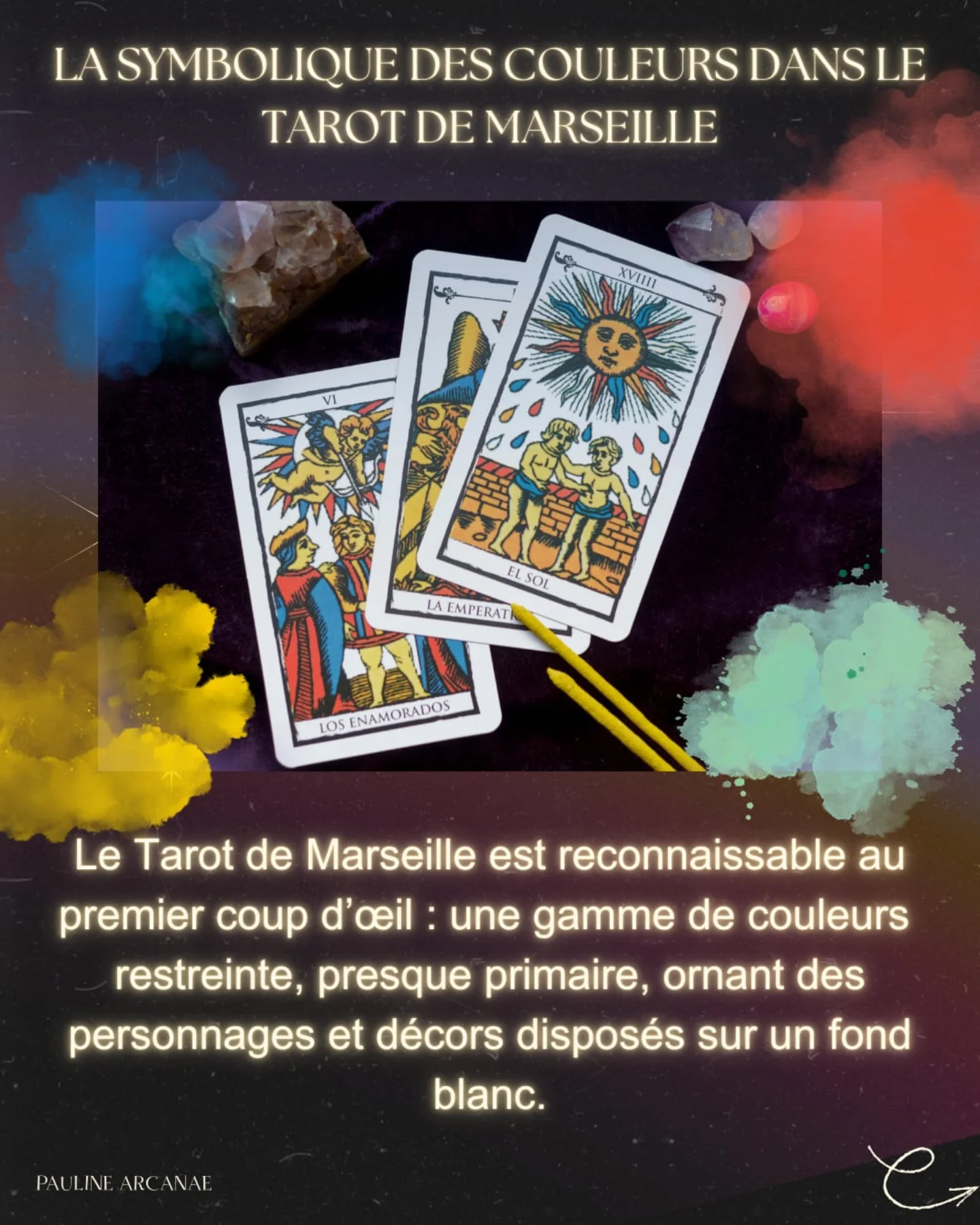 Publication Instagram de Pauline Arcanae sur la symbolique des couleurs dans le Tarot de Marseille